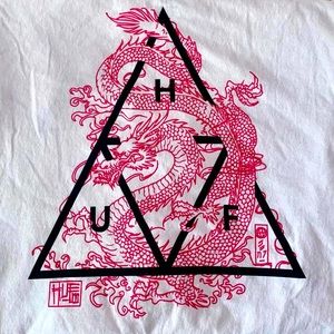 [HUF] White Long Sleeve, Pink Dragon, Triangle